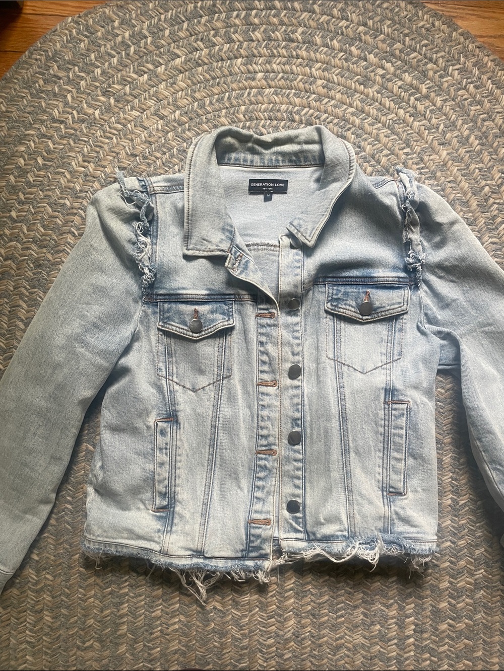 Generation Love Light Blue Ruffle-Shoulder Denim Jacket - Picture 2 of 5